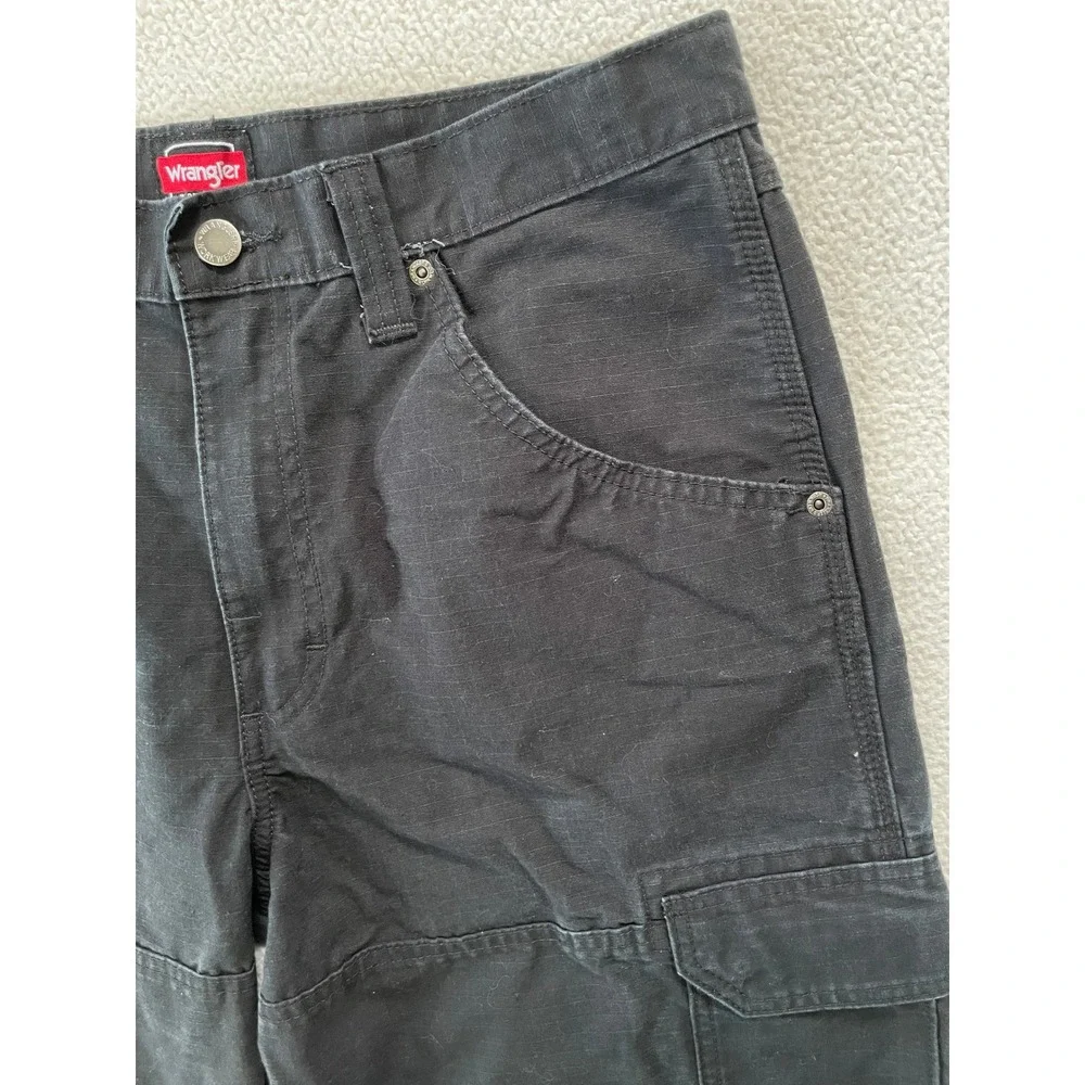 Wrangler Mens 32x32 Workwear Cargo Pants Black Ripstop Utility Pockets 10WMWR1BL